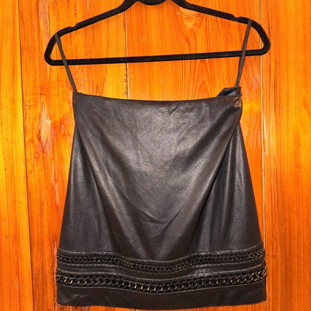 All Saints Black leather look-alike skirt with black chain detail